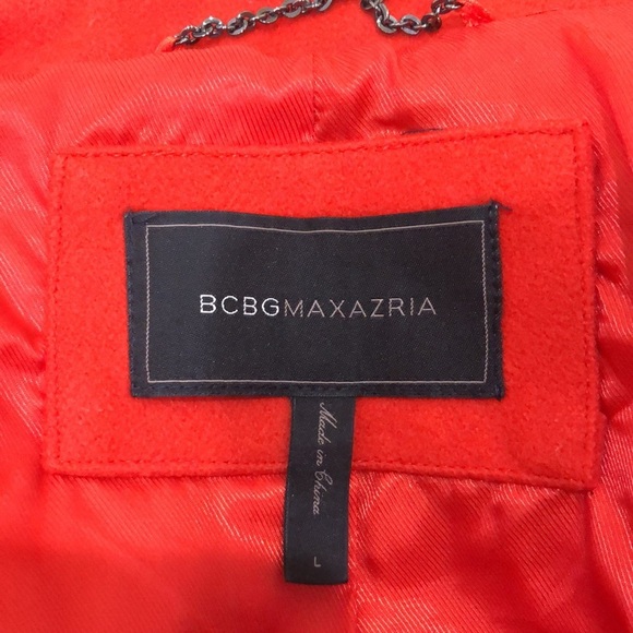 BCBGMAXAZRIA Peacoat Pea Coat Size Large Orange Red Wool Blend - Picture 7 of 13